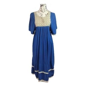 Vintage Polynesian Reflections Size M Dress Crocheted Tropical Luau Blue